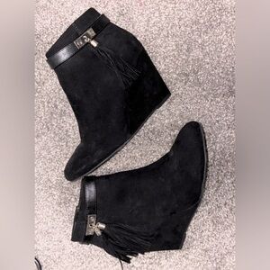 Wedged Black Suede Booties